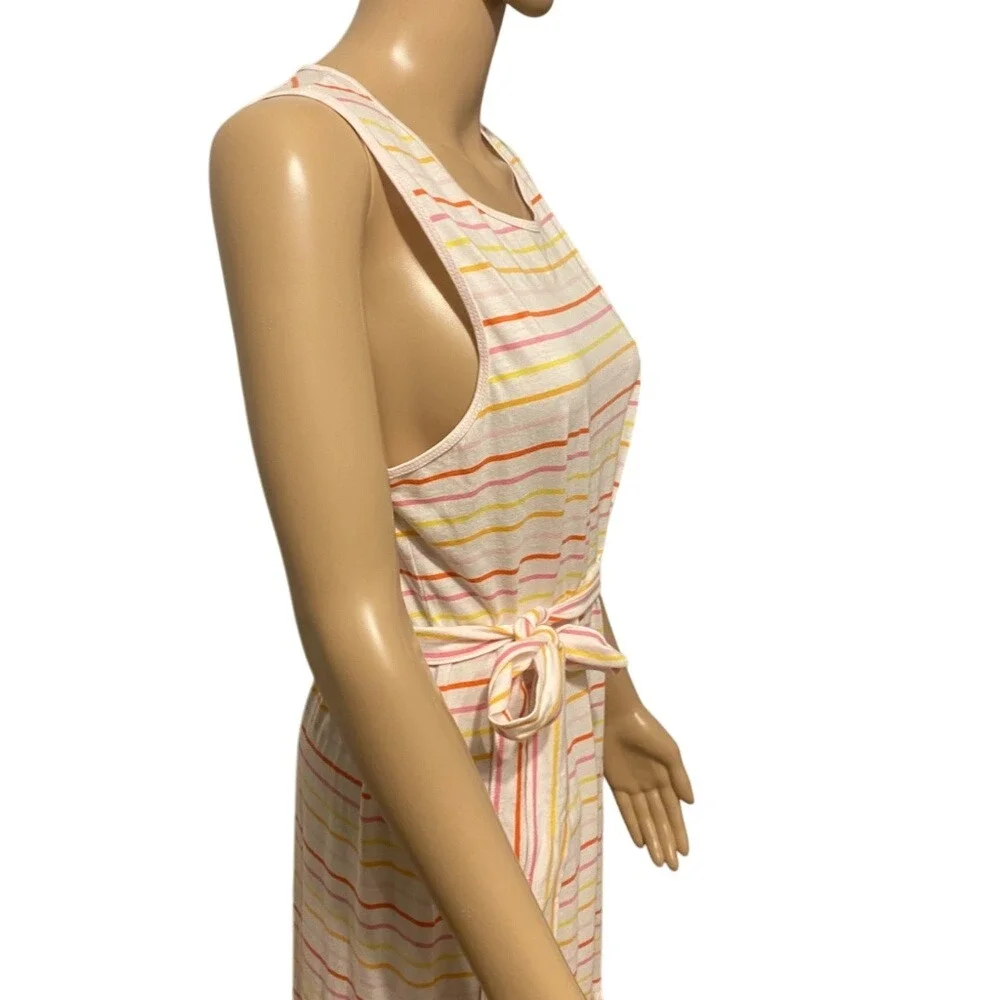 Striped‎ Midi Dress Sleeveless Tie Waist Casual Summer Sundress